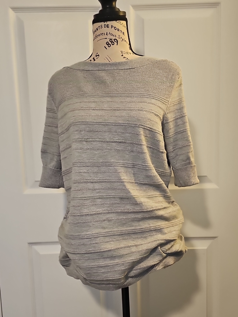Apt. 9 Light Gray Striped Knit Boatneck Top